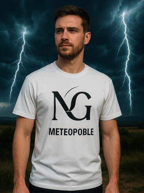 Samarreta blanca de manega curta unisex NG METEOPOBLE